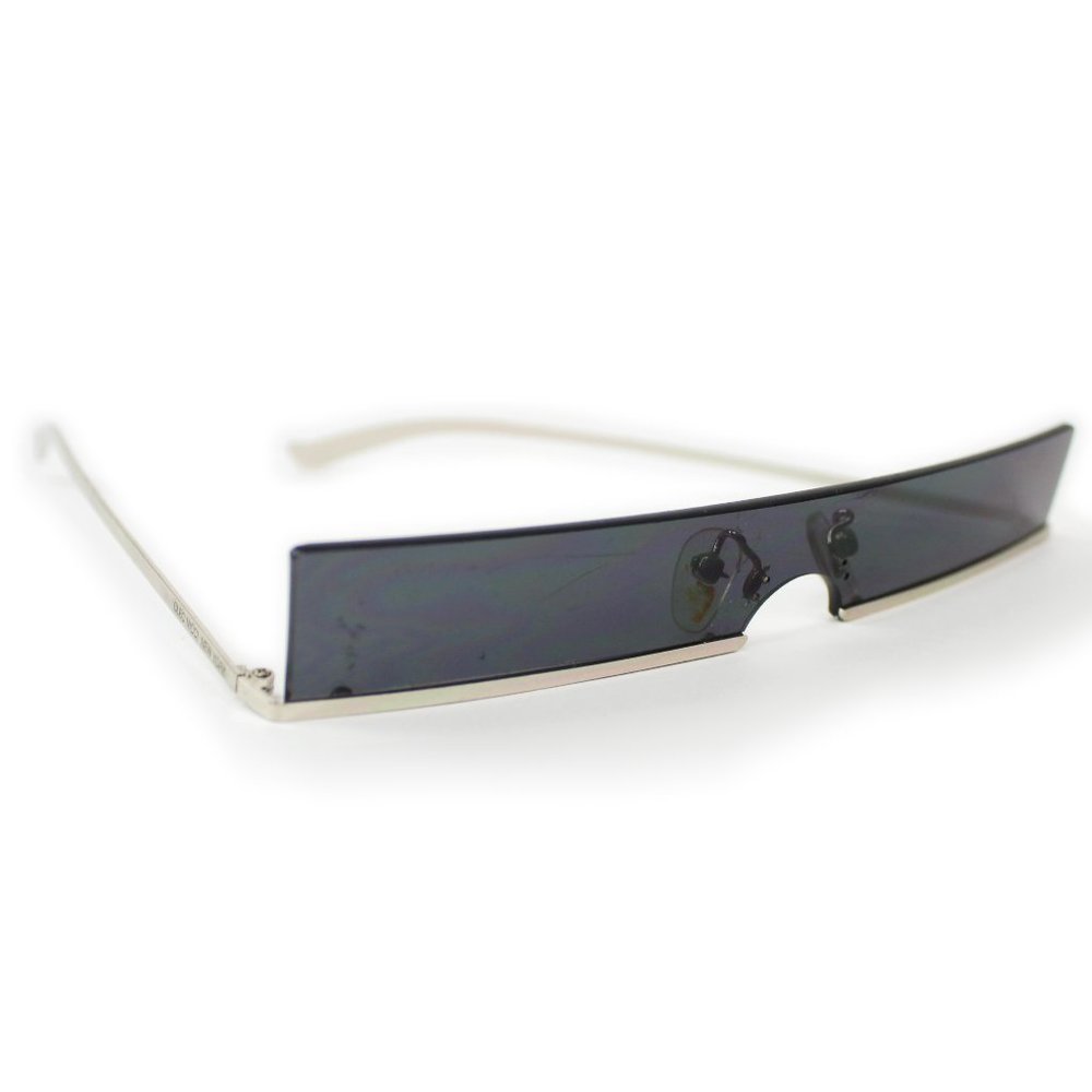 Cleo Nicci NY Futurist Skinny Blade Rectangular Black/Silver Metal Sunglasses